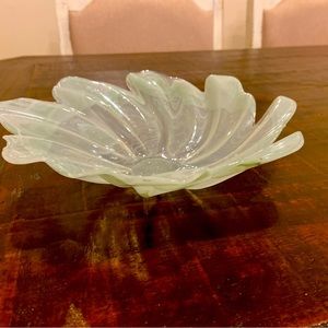 Art glass bowl translucent daisy mint green